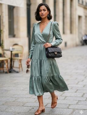 BOSS Hugo Boss Long Ruffled Dress Teal Color Size 40